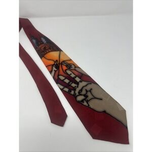 Vintage Handpainted Silk Robert Daskal Tie -  Chicago Basketball 3 2 1 Skyline A